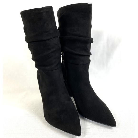 Nine West Knee High Boots Woman’s Size 9.5M Side Zip Block Heel Faux Suede Black - Picture 1 of 14